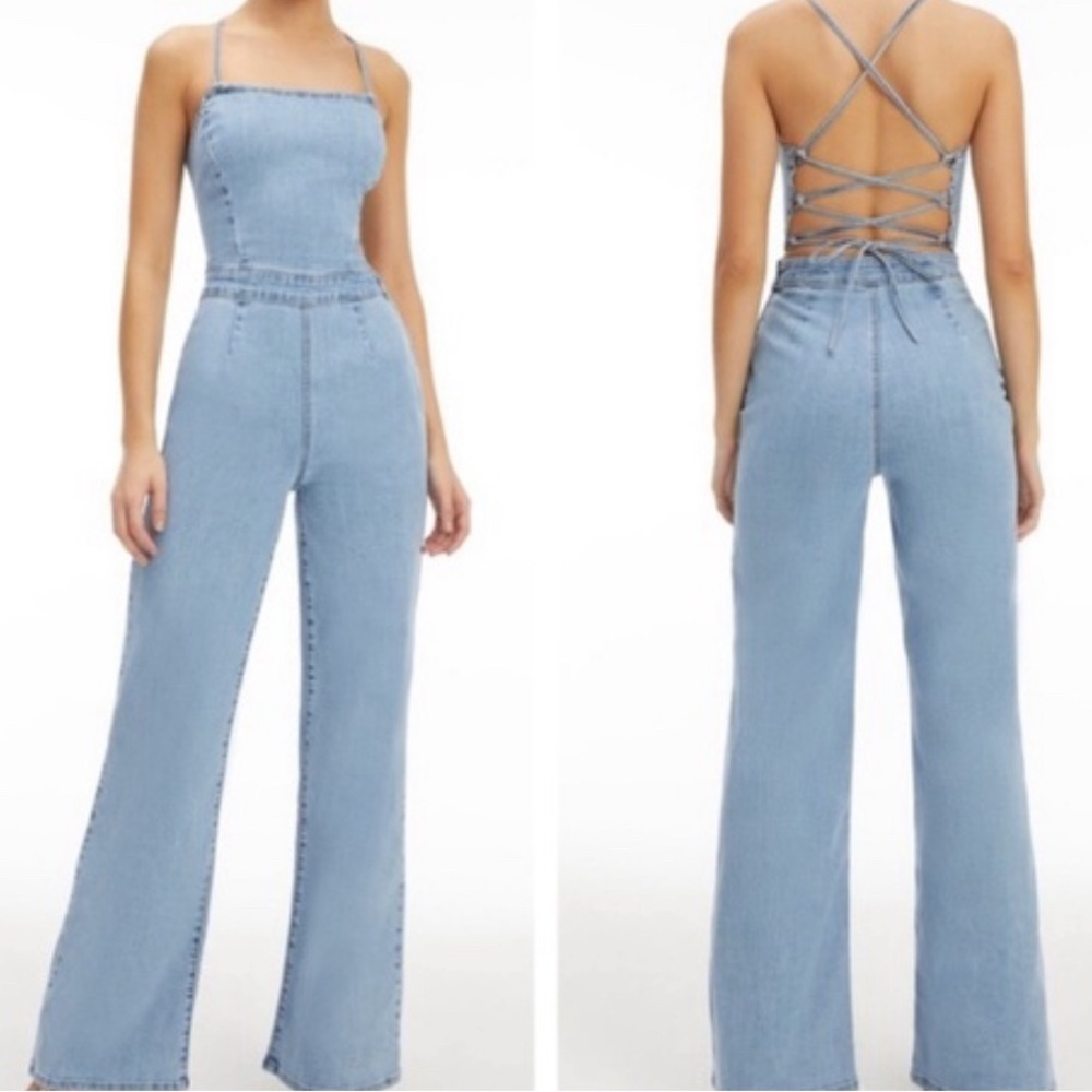 Stylish Denim Jumpsuit with Strappy Back